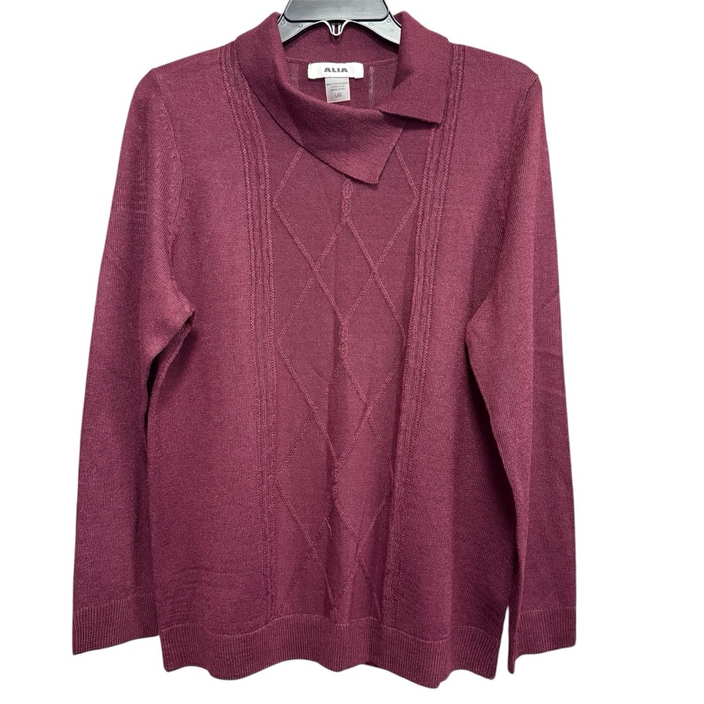Alia Burgundy Cable-Knit Blouse – Size L & XL – 100% Acrylic – Classic Style NWT